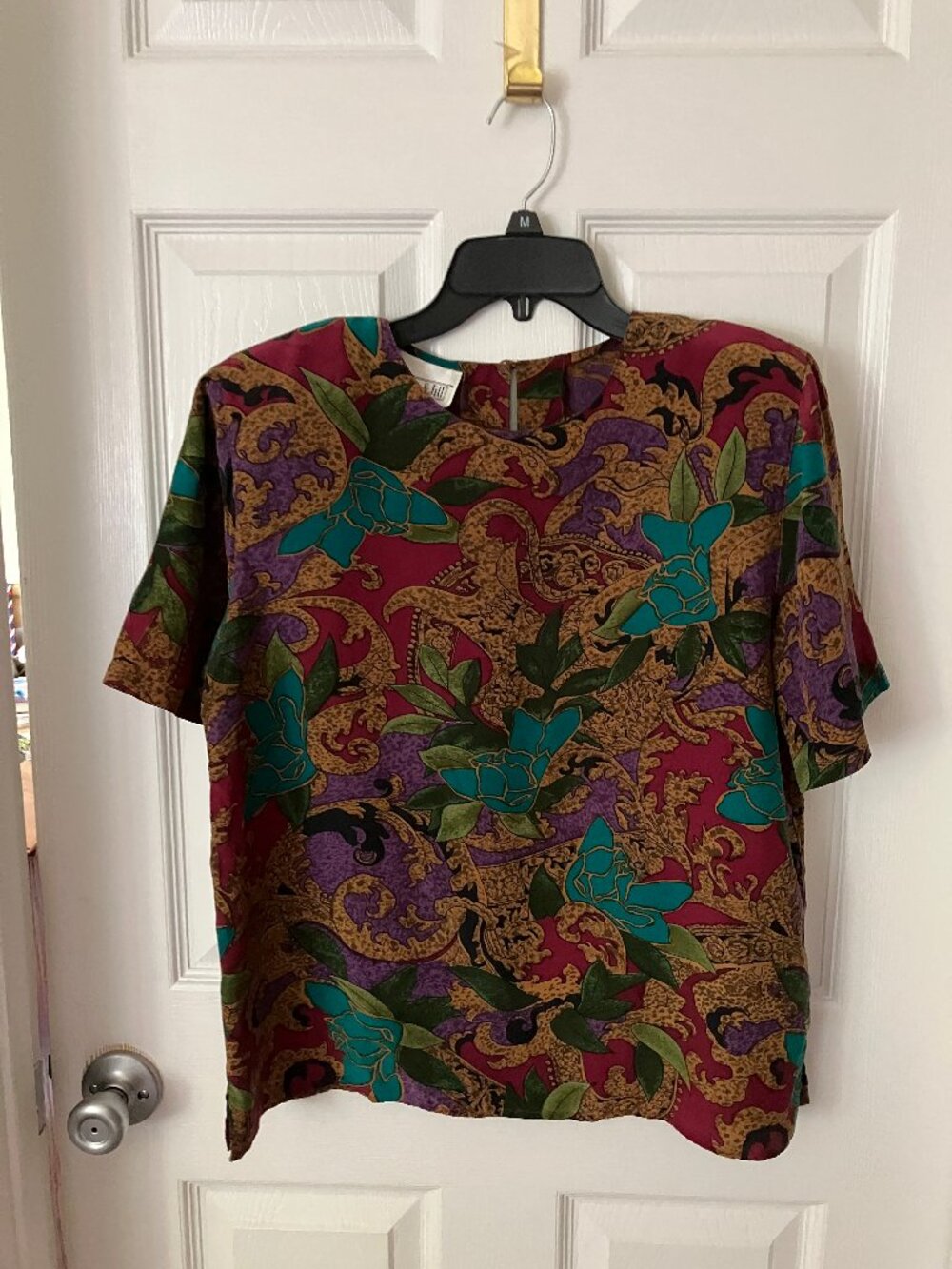 VTG 1980s CHRISTIE & JILL Short sleeve Blouse/Top Multi-colored floral print L